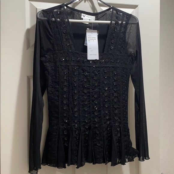 Blouse Marine JS MILLENIUM à Sequins Papillons - Taille M/42 - Polyester - Occasion Très Bon état